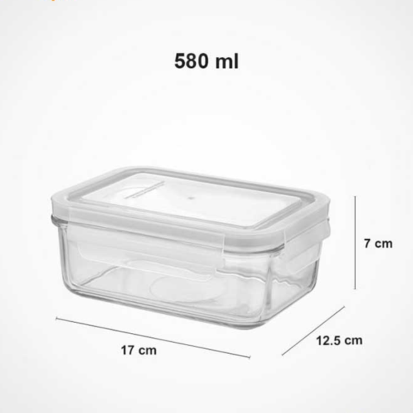 ظرف شیشه ای مستطیل دربدار 580 میلی
