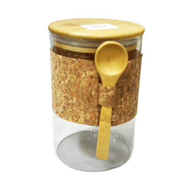 Round leather jar with spoon Pyrex 162 بانکه گرد دور چرم قاشق دار پیرکس 162
