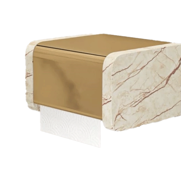 Rosha Concrete Tissue Holder with Cover Cream & Gold جا دستمال کاوردار روشا بتنی کرم وانیلی طلایی